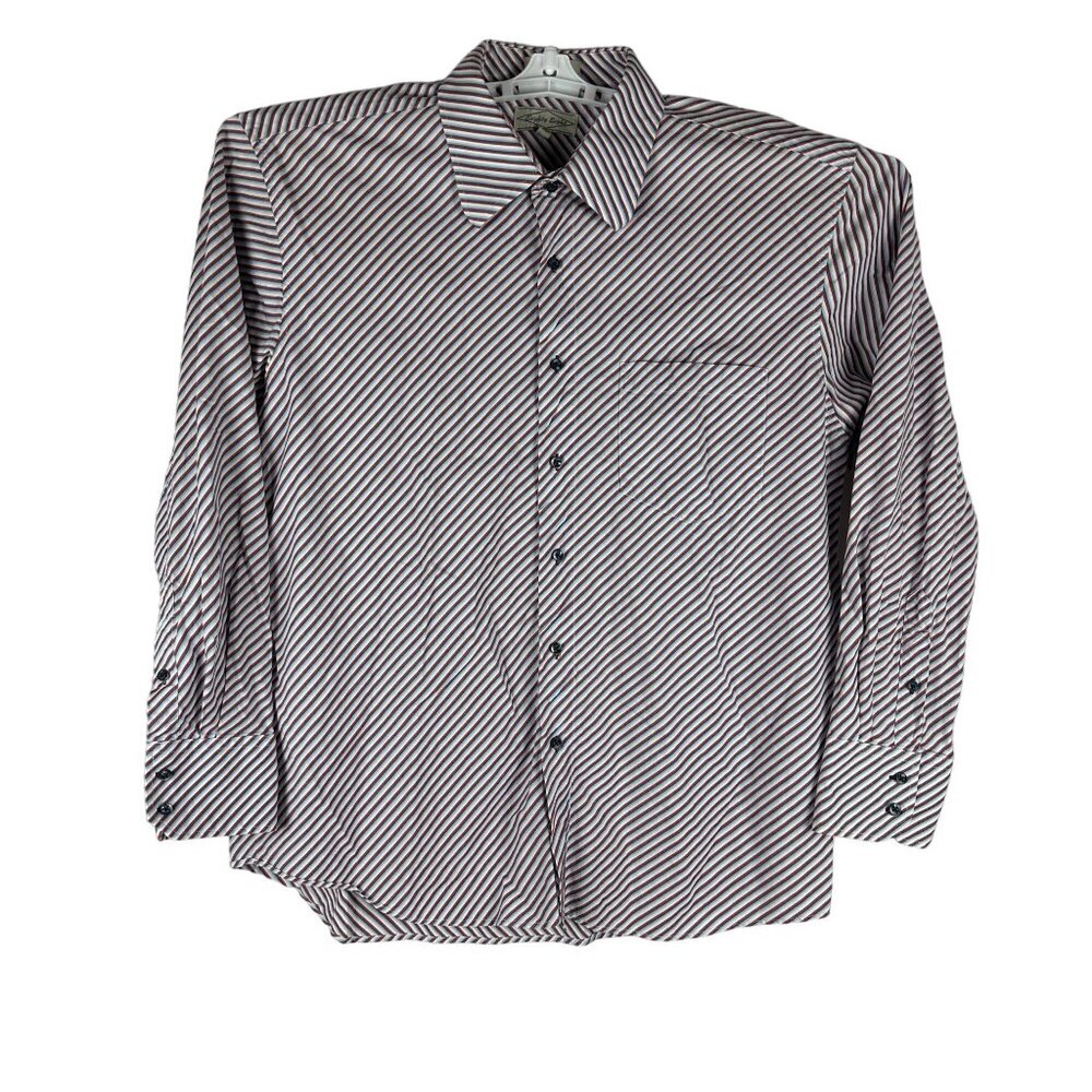 Eighty Eight Men's XL Red & Blue Striped Button-Down Shirt 100% Cotton